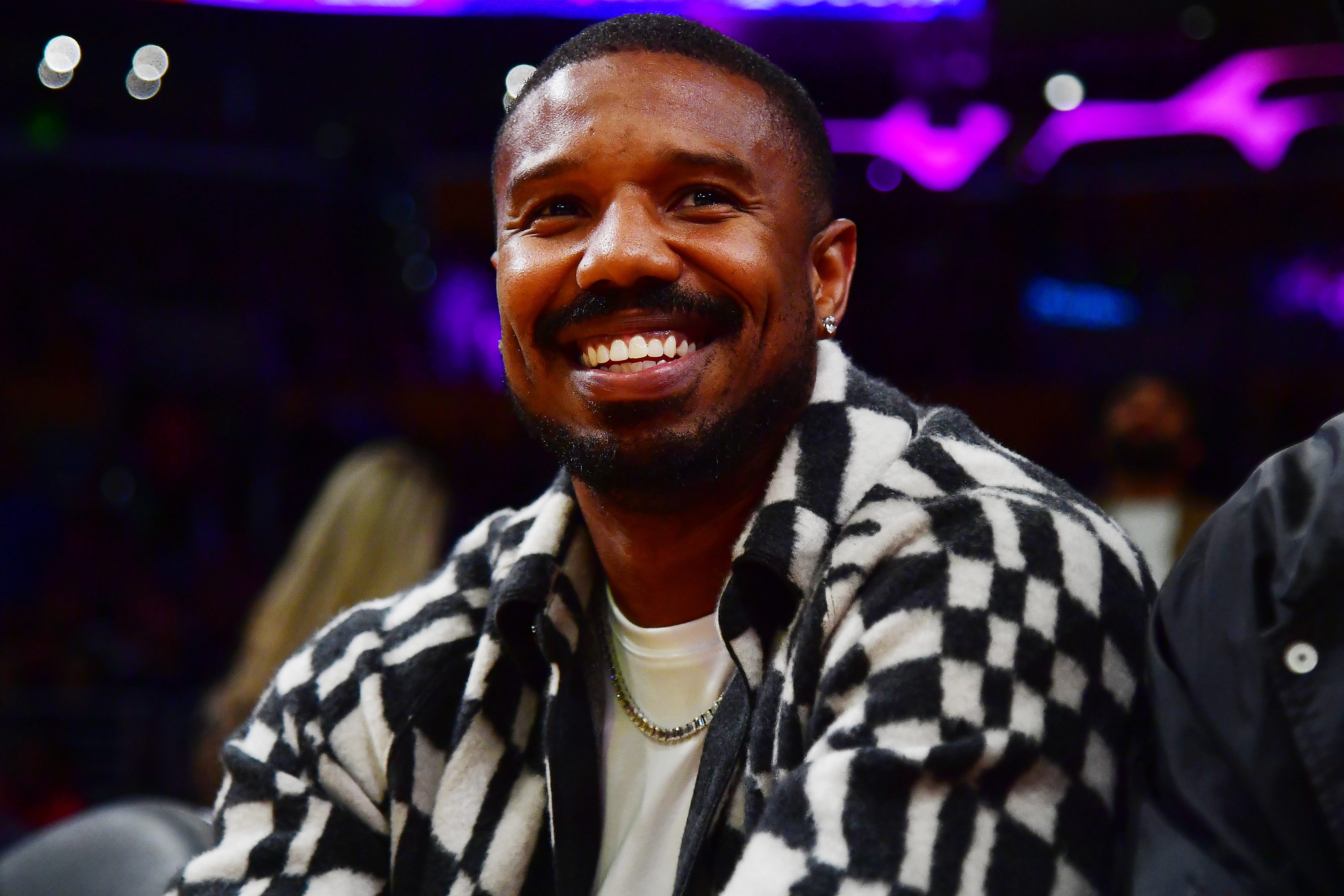 Actor Michael B. Jordan is shown in an April 11, 2023 photo at the Crypto.com Arena.